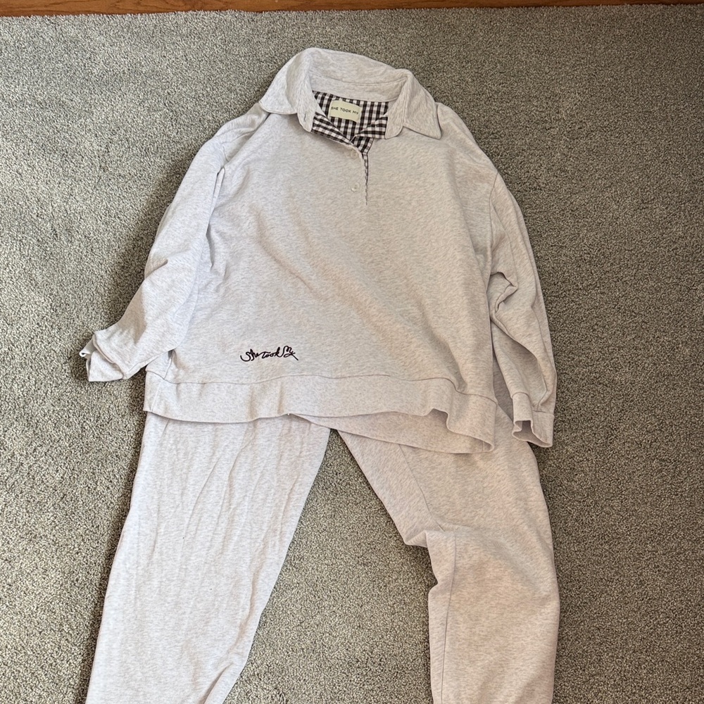 She Took My Gray Collared Sweat Set